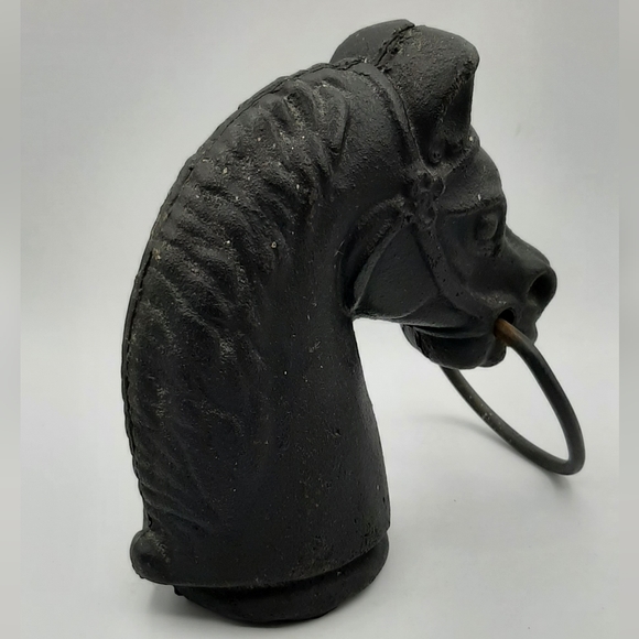 Vintage Cast Iron Horse Head Bust Hitching Post Pricked Ear Top Ring Equestiran - Picture 5 of 14